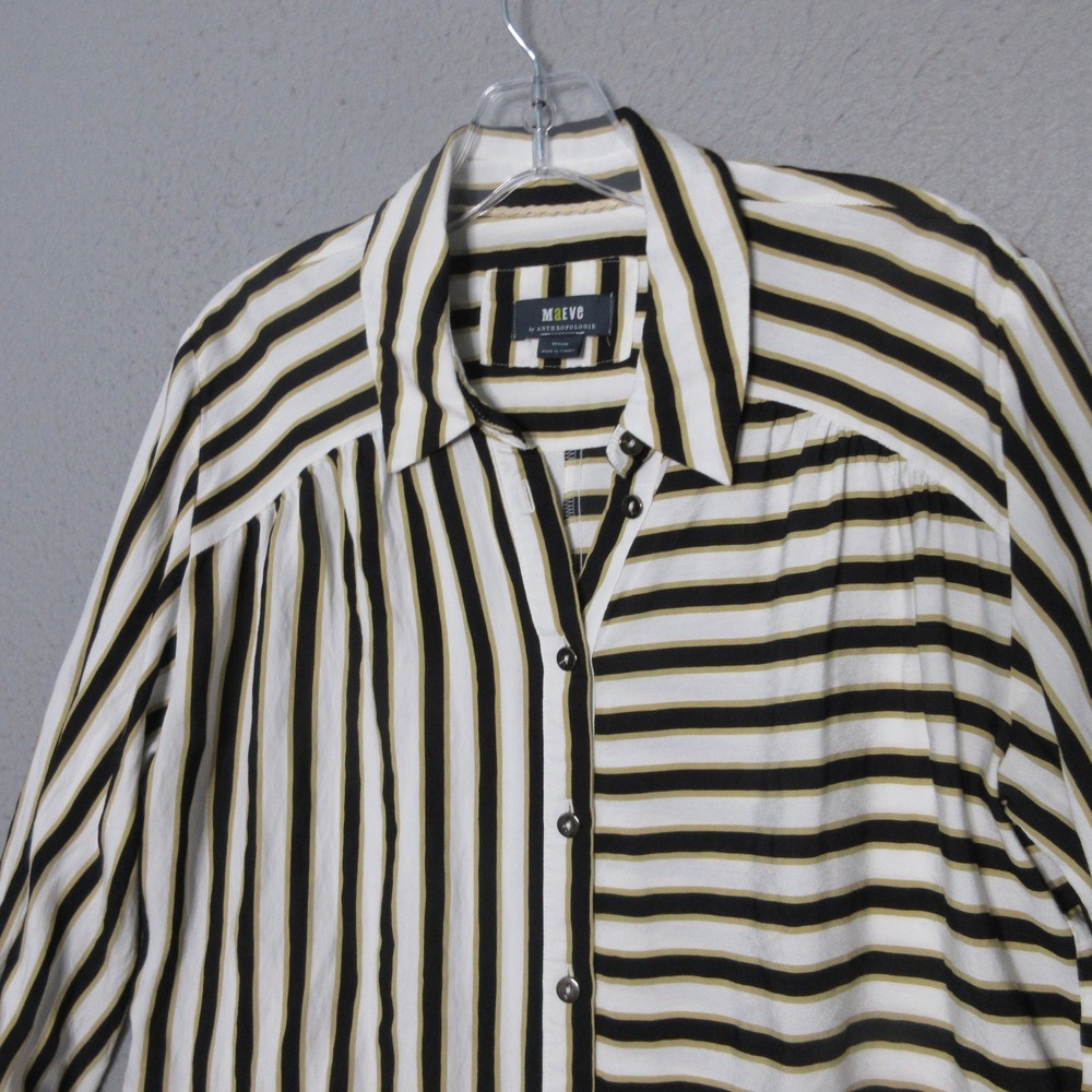 Maeve‎ Anthropologie Top Mix Stripe Button Minimalist Preppy Relaxed Neutral